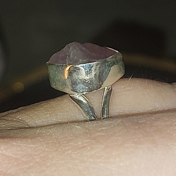Raw Rose Quartz Gemstone Ring 925 Silver Size 7 - Picture 5 of 6